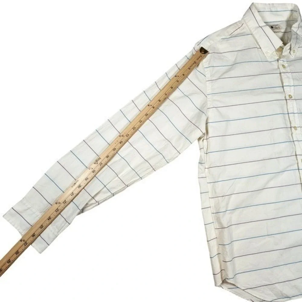 J.Crew Men's XL Sunwashed Oxford Shirt White Blue Striped Tailored Button Down‎